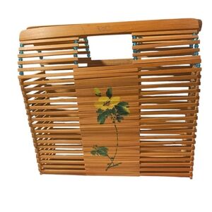 1970s Bamboo Slatted Handbag with Floral Design